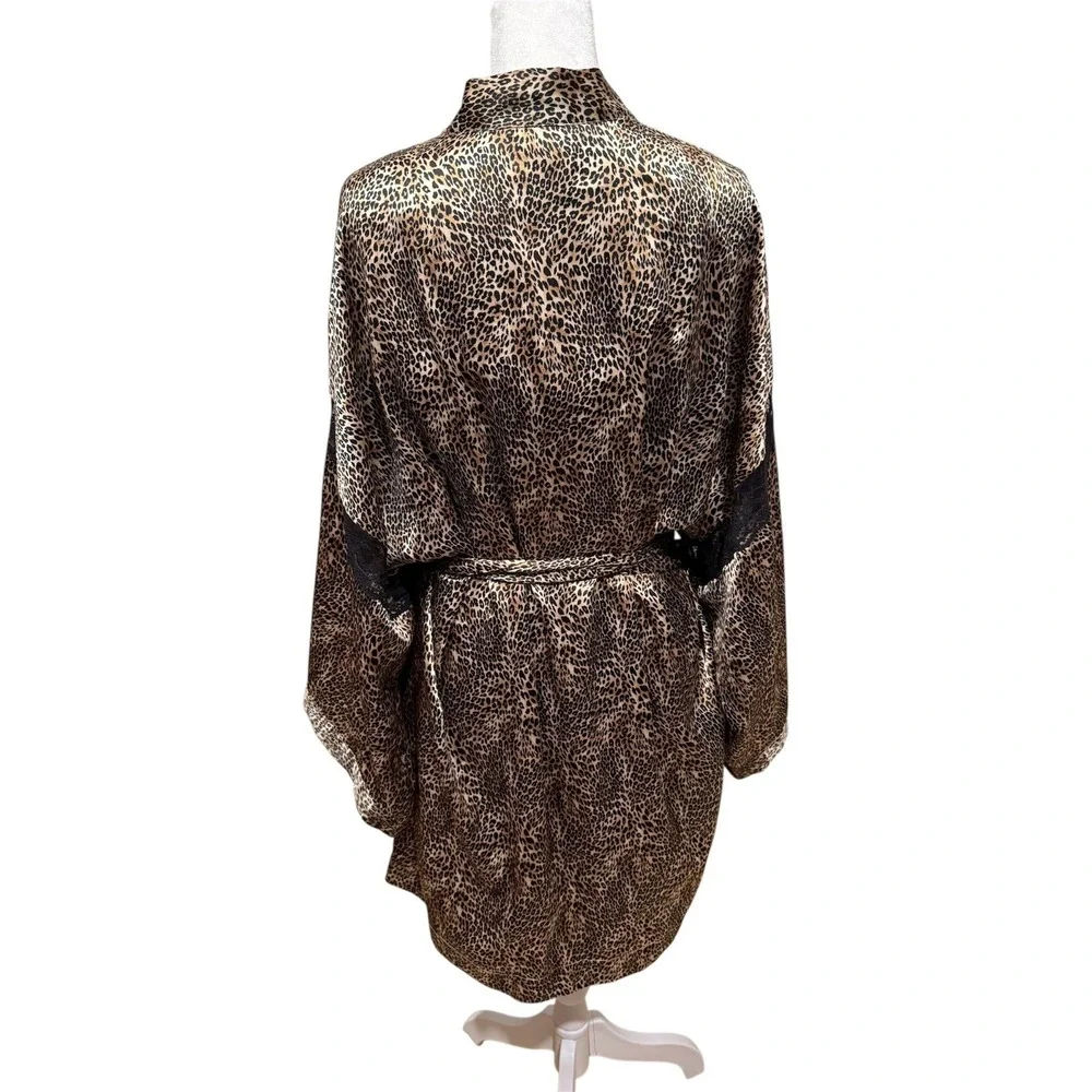 Victoria Secret Leopard Print Set Slip‎ Dress & Wrap Around Lace Satin Robe M/L